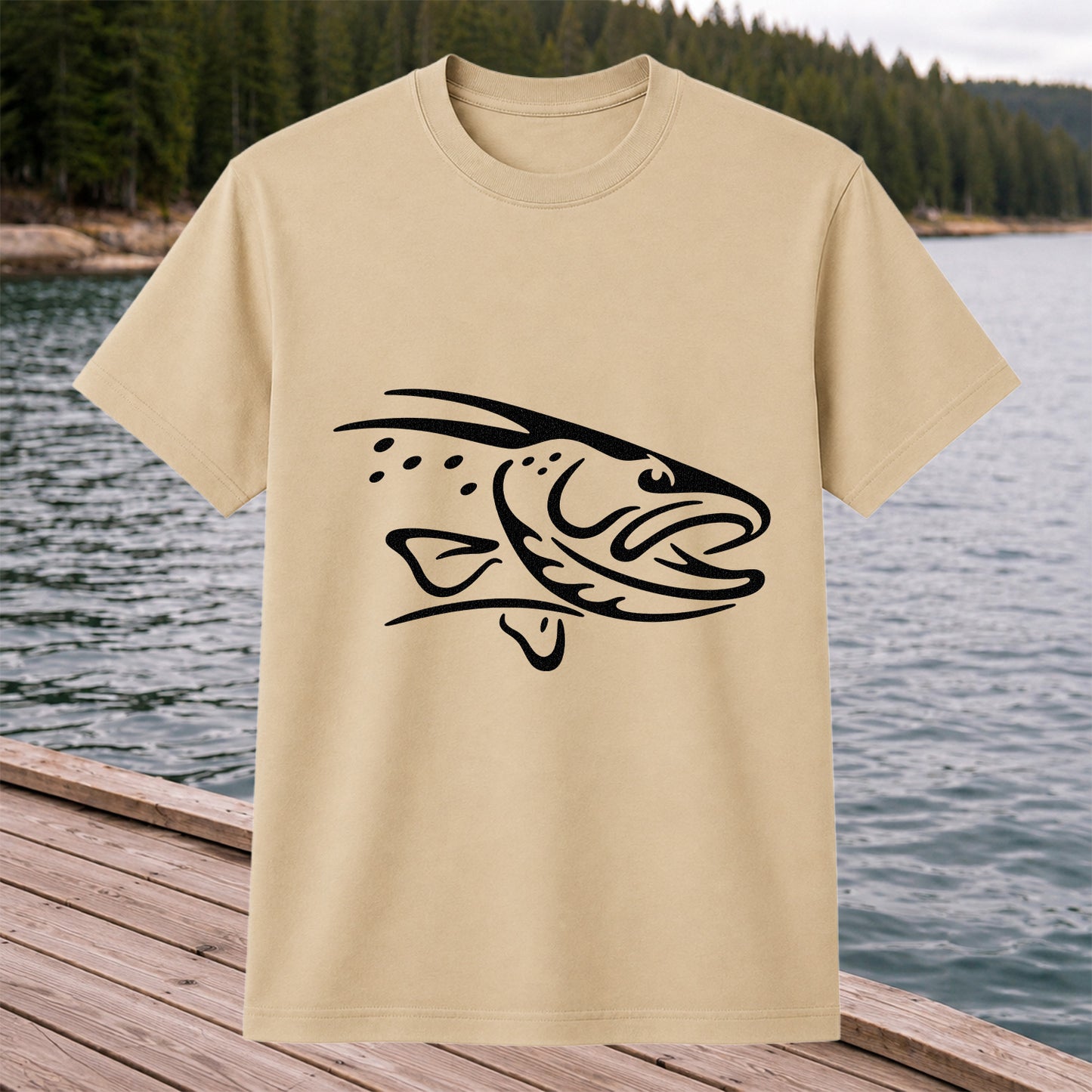 Minimalist Trout Line Art Fishing Graphic T-Shirt