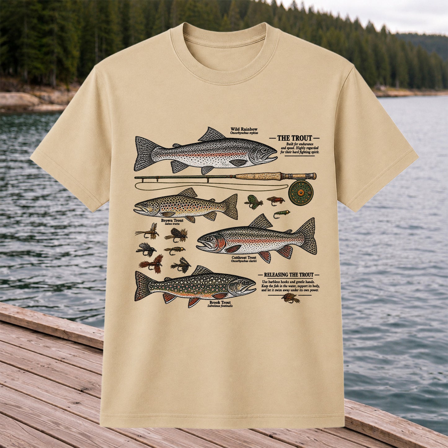 The Trout Species Chart Vintage Fly Fishing Graphic T-Shirt