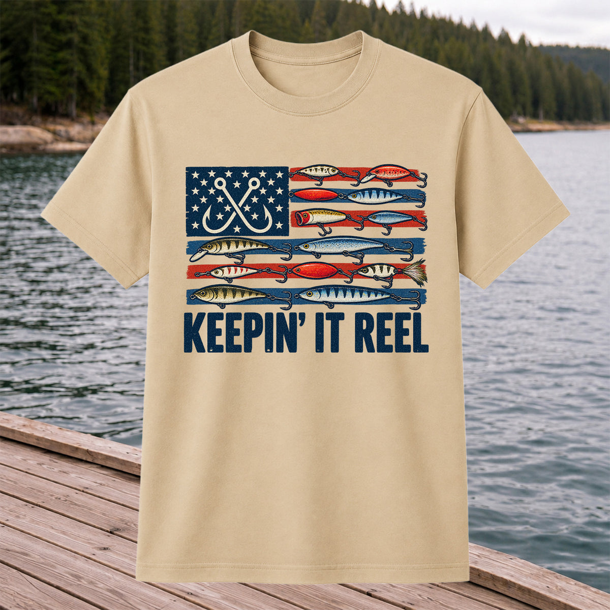 Keepin' It Reel American Flag Fishing Lures Graphic T-Shirt