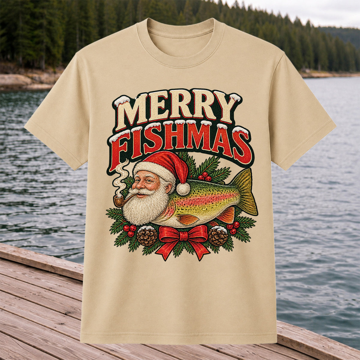 Merry Fishmas Santa Rainbow Trout Christmas Fishing T-Shirt