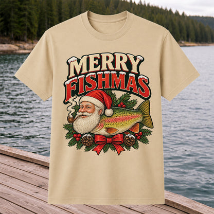Merry Fishmas Santa Rainbow Trout Christmas Fishing T-Shirt
