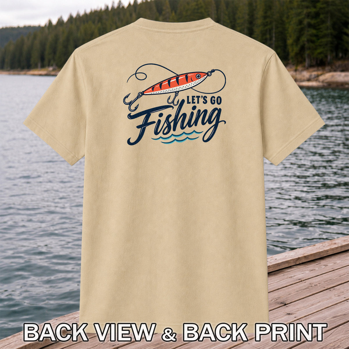 Let's Go Fishing Retro Fishing Lure Graphic T-Shirt | Back Print