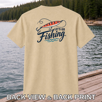 Let's Go Fishing Retro Fishing Lure Graphic T-Shirt | Back Print