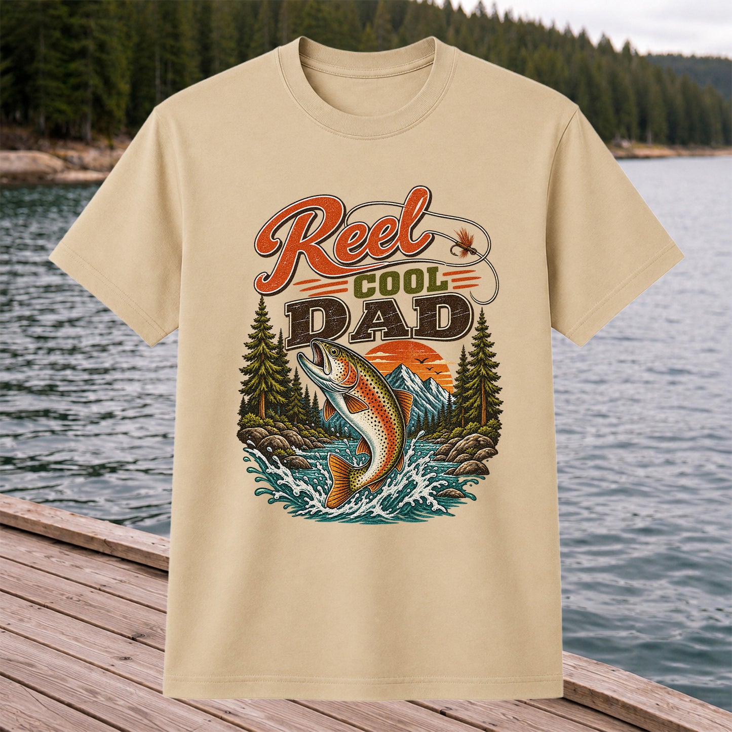 Reel Cool Dad Trout Fishing Graphic T-Shirt