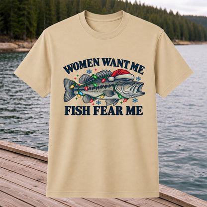 Women Want Me Fish Fear Me Christmas Bass T-Shirt