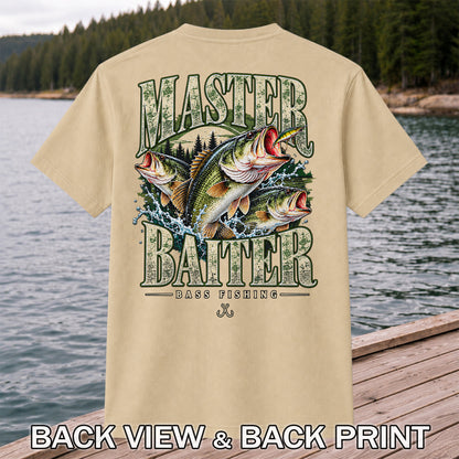 Master Baiter Bass Fishing Funny Vintage Graphic T-Shirt | Back Print