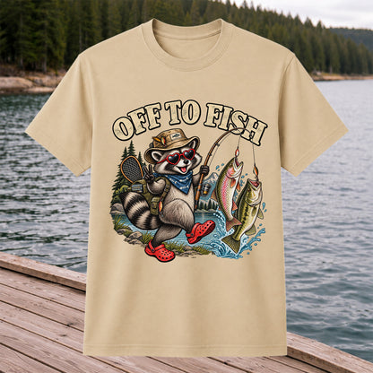 Off to Fish Raccoon with Trout and Bass Fishing T-Shirt