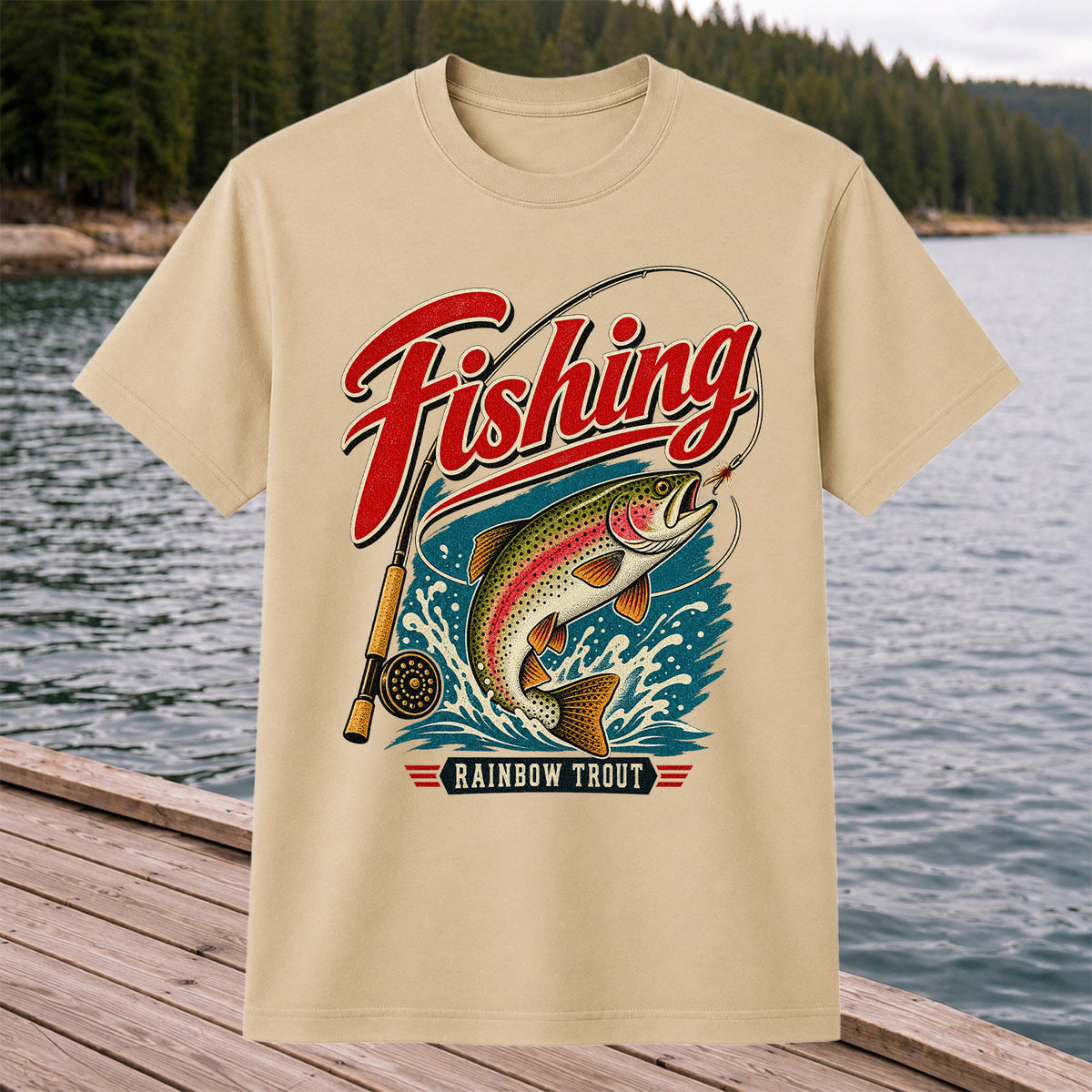 Vintage Rainbow Trout Fishing Graphic T-Shirt