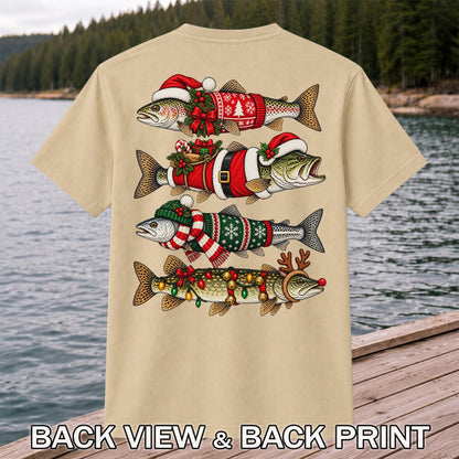 Christmas Fish Collection Festive Fishing Graphic T-Shirt | Back Print