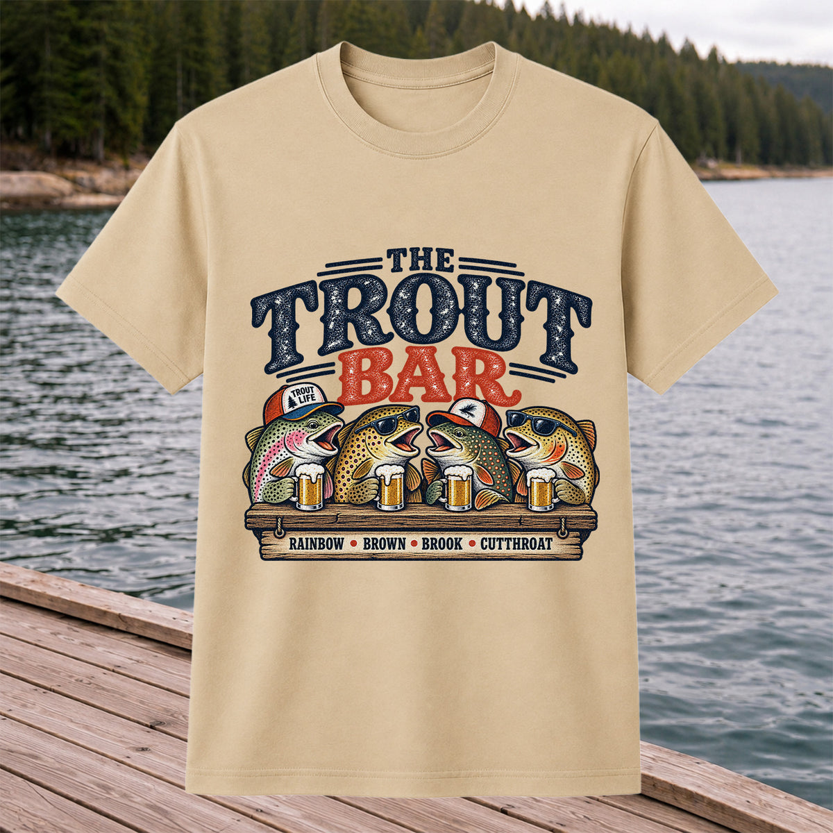 The Trout Bar Rainbow Brown Brook Cutthroat Funny Fishing T-Shirt