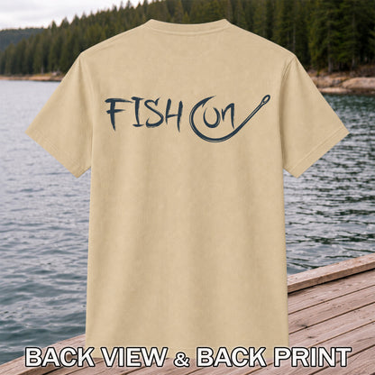 Fish On Fishing Hook Minimalist Graphic T-Shirt | Back Print