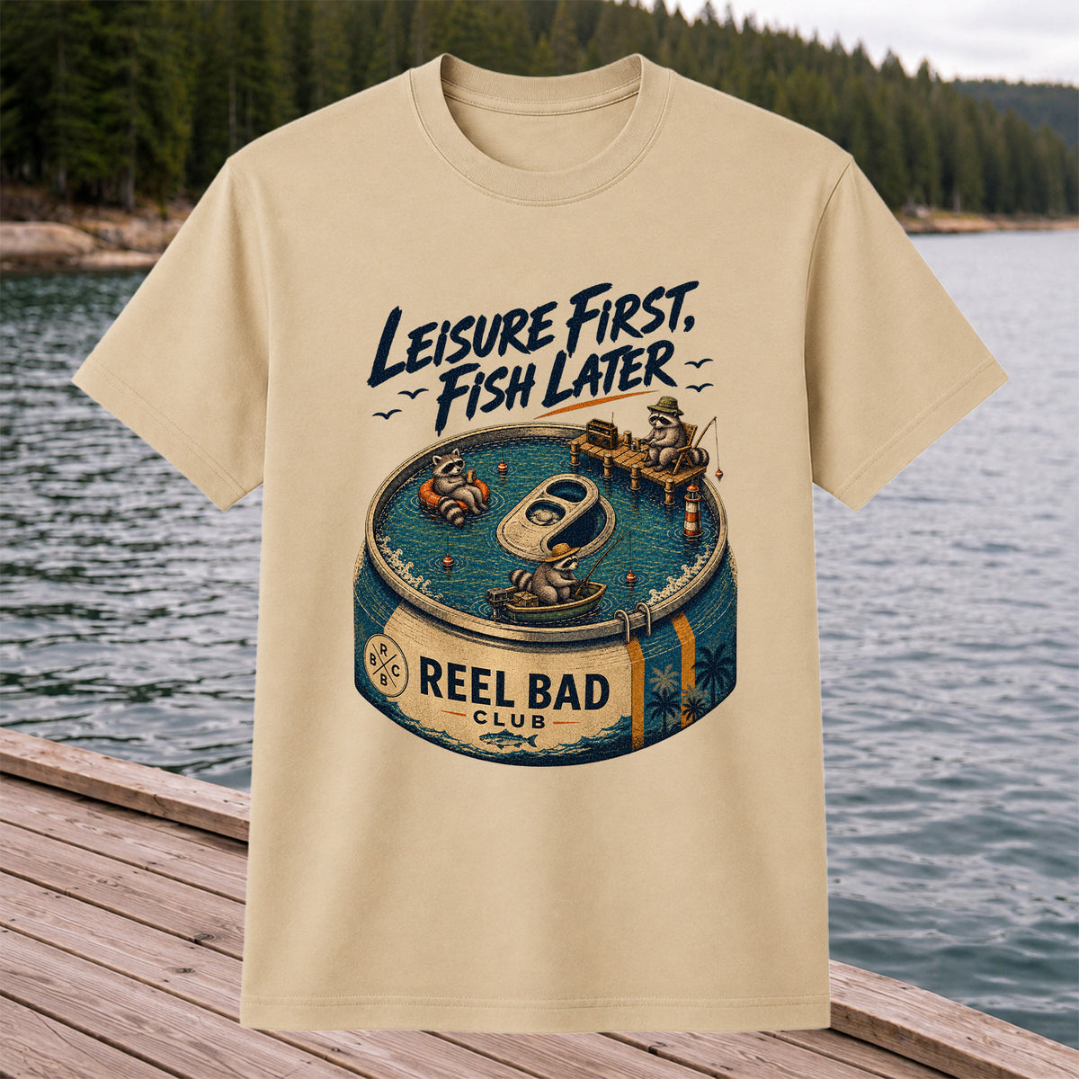 Raccoon Fishing Can Leisure Graphic T-Shirt