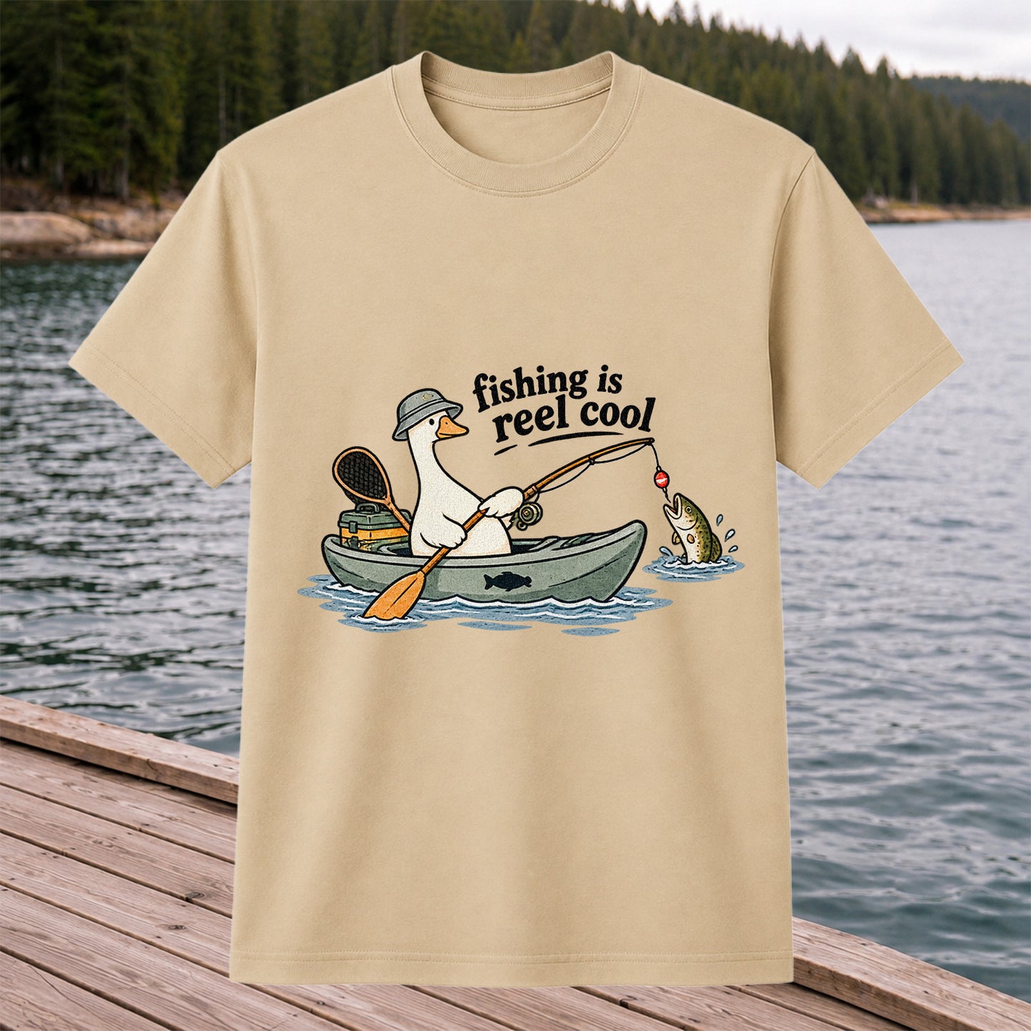Fishing Is Reel Cool Duck in Canoe Funny Fishing T-Shirt