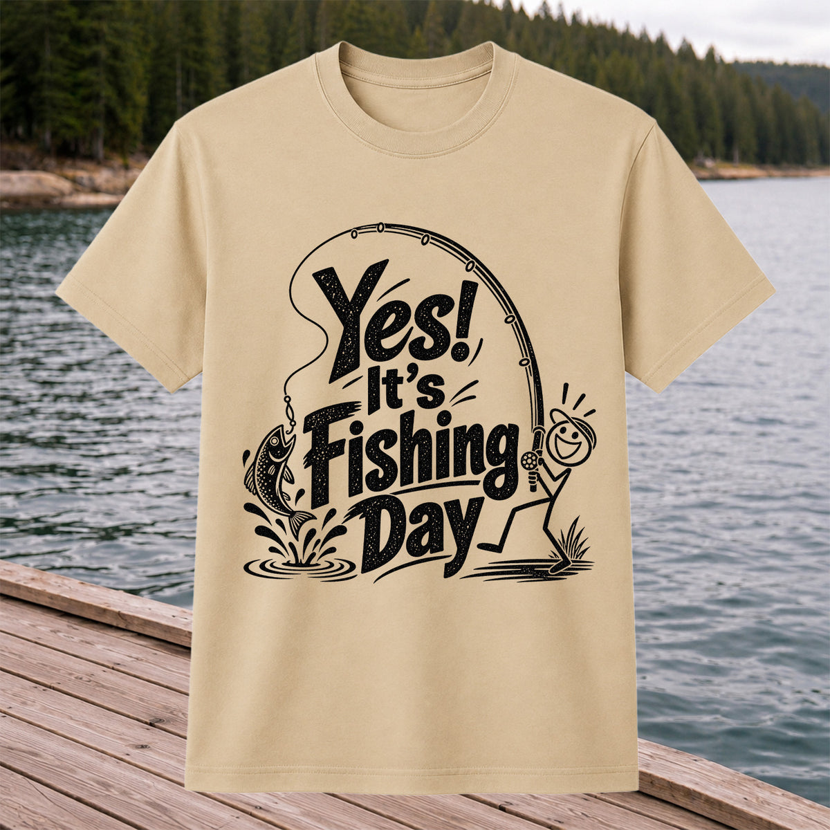 Yes! It's Fishing Day Funny Angler and Trout Graphic T-Shirt