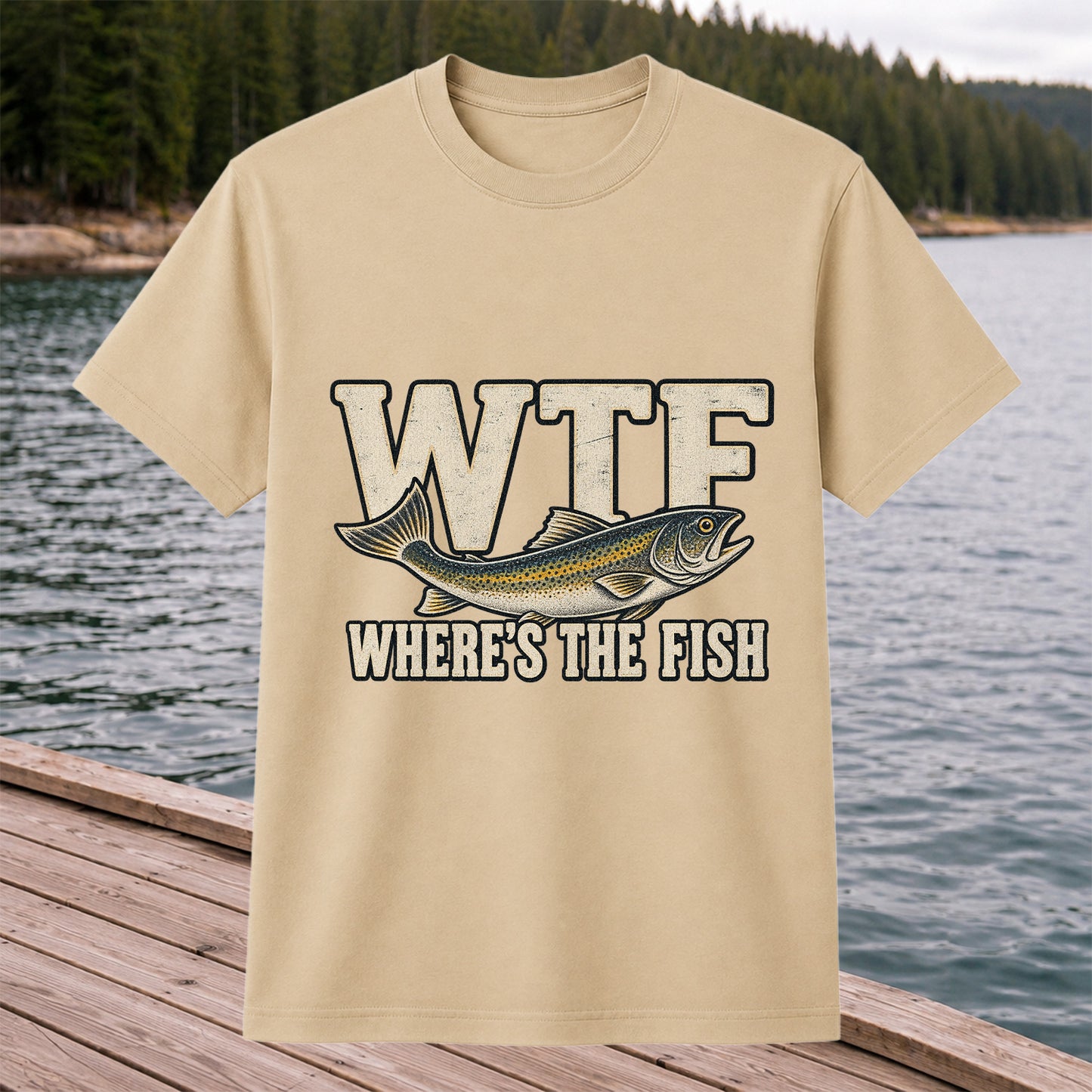 WTF Where’s the Fish Funny Fishing Graphic T-Shirt