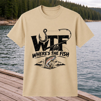 WTF Where's the Fish Rainbow Trout Fishing Graphic T-Shirt