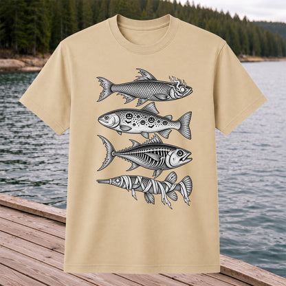 Halloween Zombie Pumpkin Skeleton and Mummy Fish Graphic T-Shirt