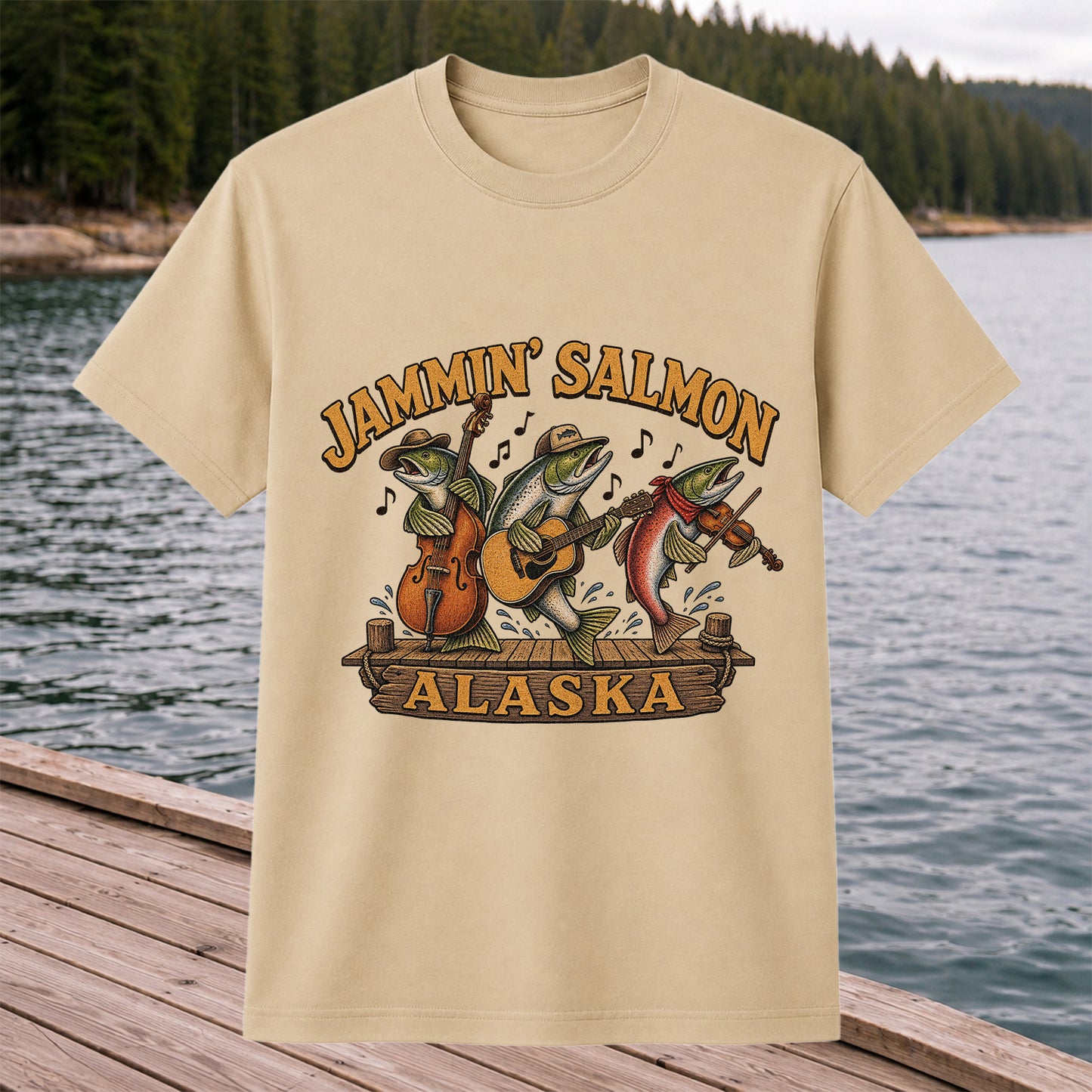 Jammin’ Salmon Alaska Fishing Band Graphic T-Shirt