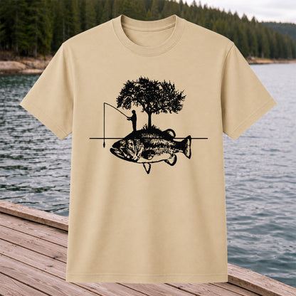 Fish and Tree Silhouette Fishing Graphic T-Shirt
