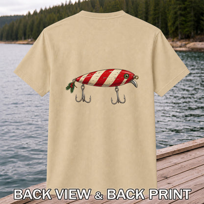 Vintage Red and Cream Fishing Lure Graphic T-Shirt | Back Print