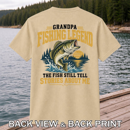 Grandpa Fishing Legend Jumping Bass Vintage Fishing T-Shirt | Back Print