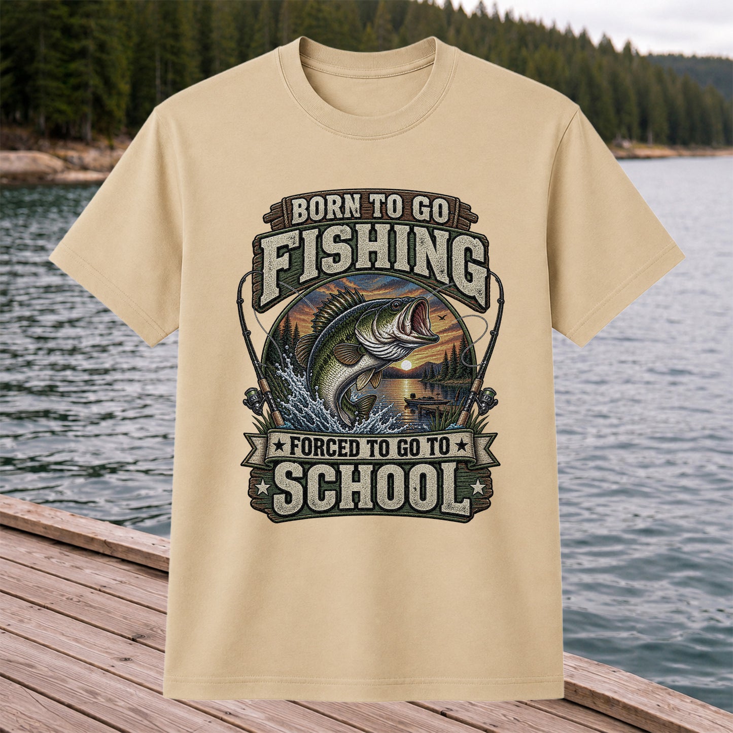 Born to Go Fishing Forced to Go to School Bass T-Shirt