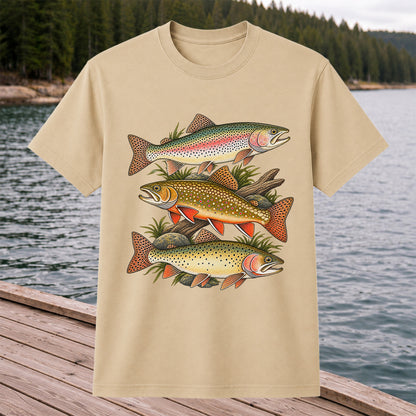 Vintage Rainbow Brook and Brown Trout Fishing Graphic T-Shirt
