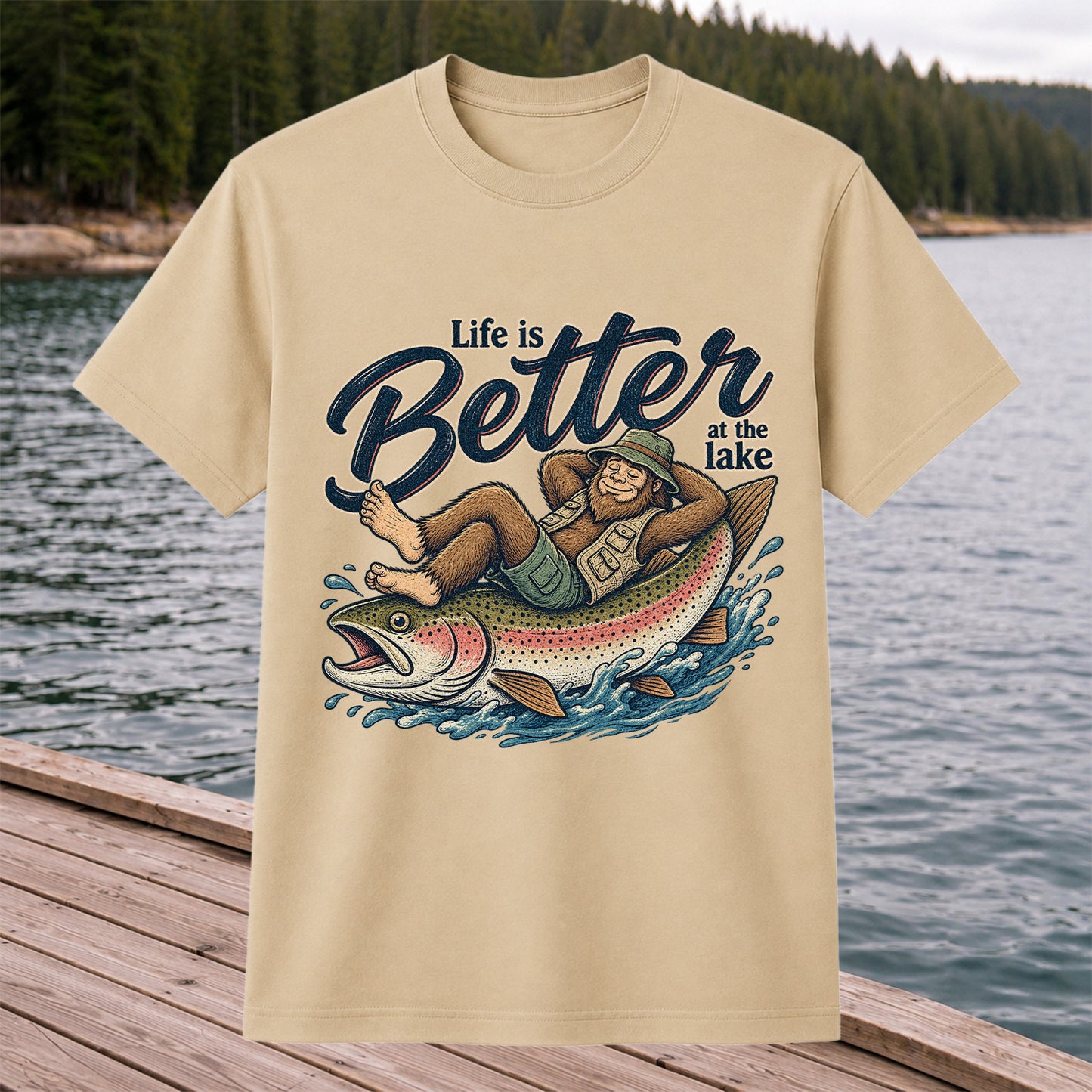 Life Is Better at the Lake Rainbow Trout Fishing Graphic T-Shirt