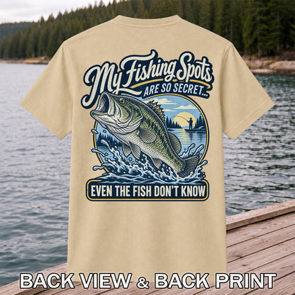 Secret Fishing Spots Largemouth Bass Graphic T-Shirt | Back Print