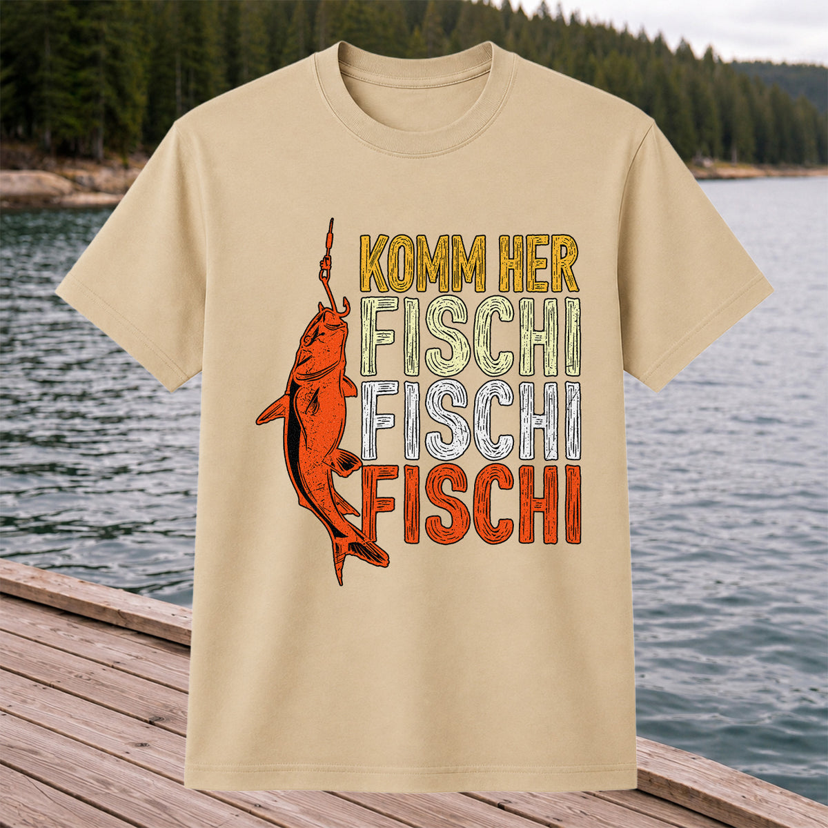 Komm Her Fischi Fischi Funny Catfish Fishing Graphic T-Shirt