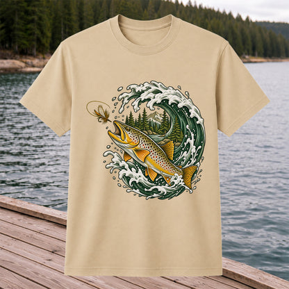 Brown Trout Chasing a Fly Through a Mountain Wave Graphic T-Shirt