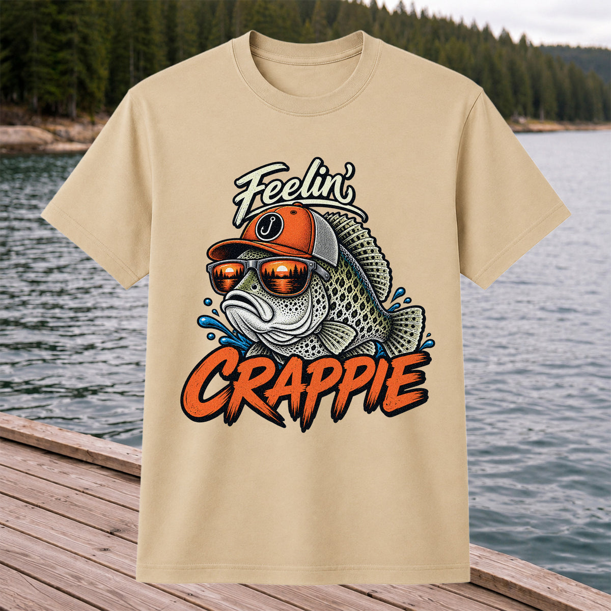 Feelin' Crappie Funny Fishing T-Shirt with Fish in Sunglasses