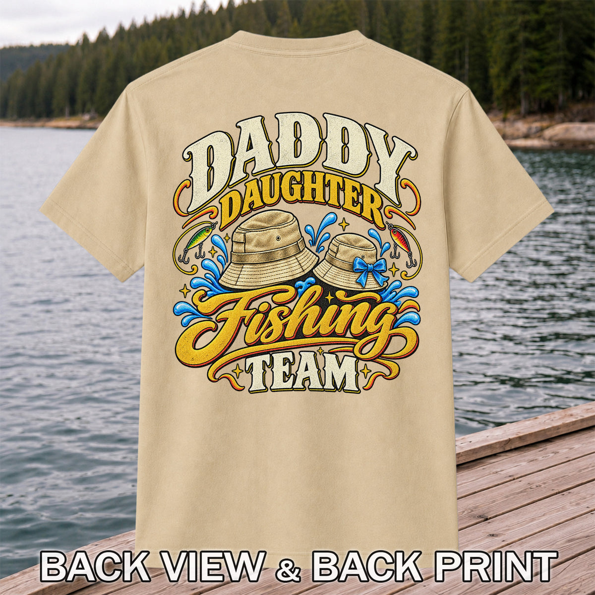 Dad Daughter Fishing Team Family Fishing Graphic T-Shirt | Back Print