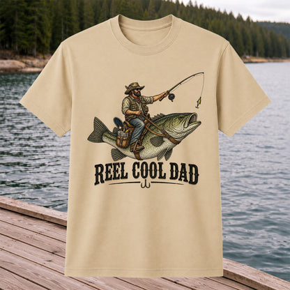 Reel Cool Dad Cowboy Riding a Bass Fishing Graphic T-Shirt