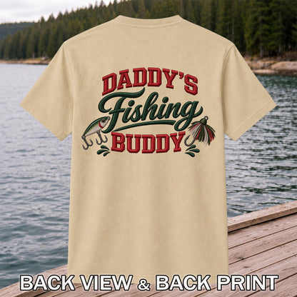 Daddy's Fishing Buddy Funny Fishing Graphic T-Shirt | Back Print