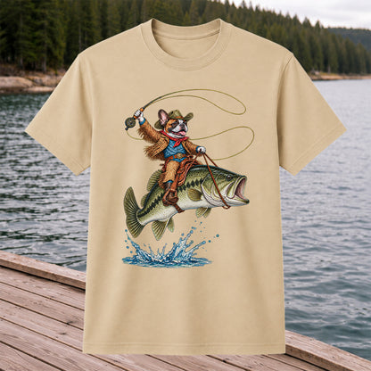 French Bulldog Cowboy Riding a Bass Fishing Graphic T-Shirt