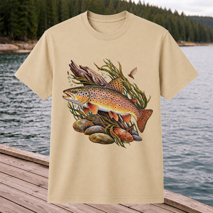 Vintage Brown Trout River Fishing Graphic T-Shirt