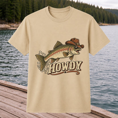 Howdy Cowboy Trout Vintage Fishing Graphic T-Shirt