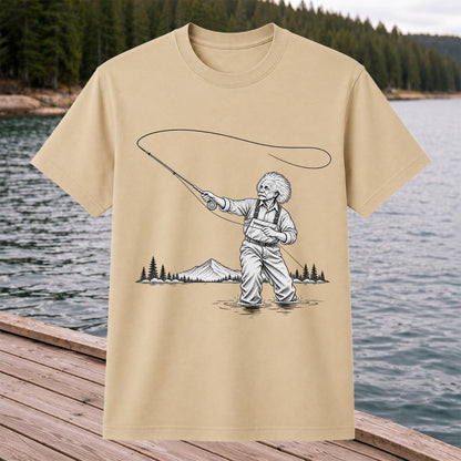 Vintage Fly Fisherman Mountain Lake Fishing Graphic T-Shirt