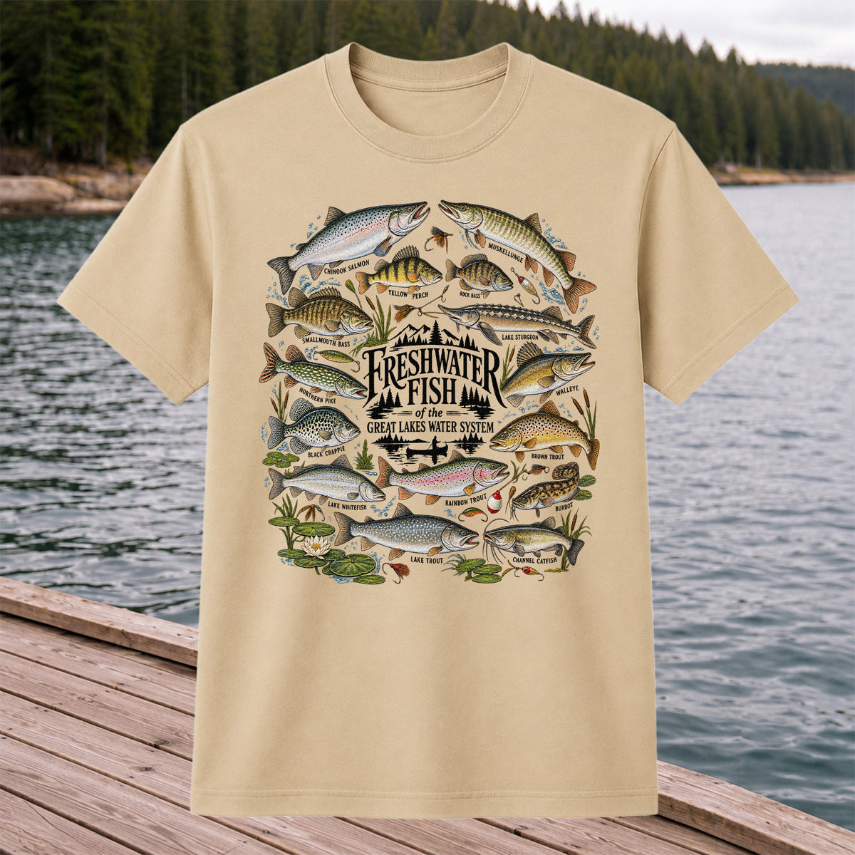 Freshwater Fish of the Great Lakes Water System Graphic T-Shirt