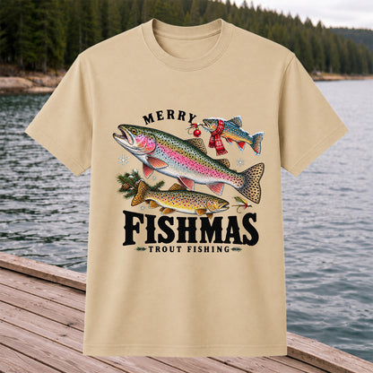 Merry Fishmas Trout Fishing Christmas Graphic T-Shirt
