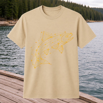 Celestial Trout Constellation Line Art Fishing Graphic T-Shirt
