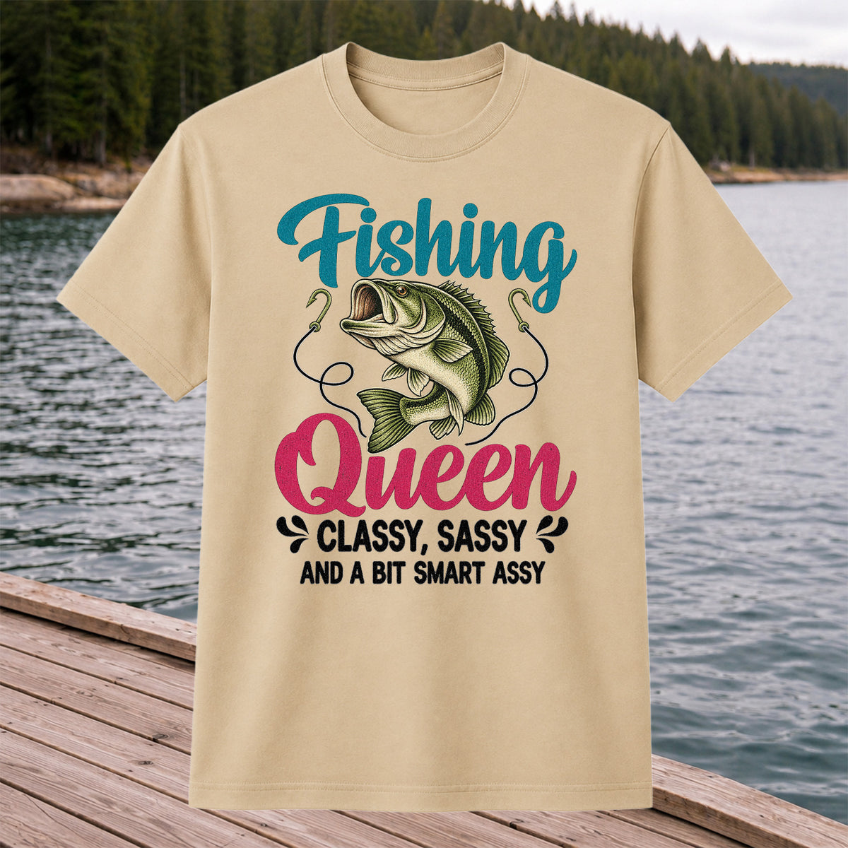 Fishing Queen Bass Funny Fishing Graphic T-Shirt