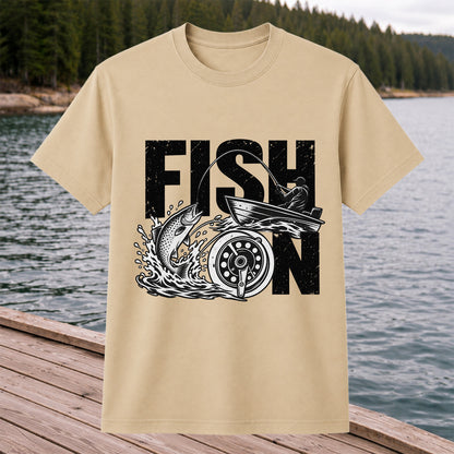 Fish On Jumping Trout and Fishing Boat Graphic T-Shirt