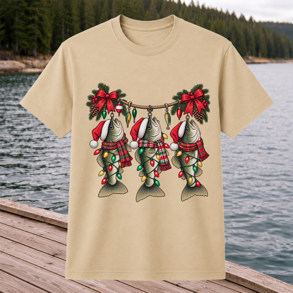 Christmas Fish Ornament Fishing Graphic T-Shirt