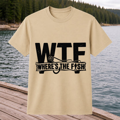 WTF Where's the Fish Funny Fishing Hook T-Shirt