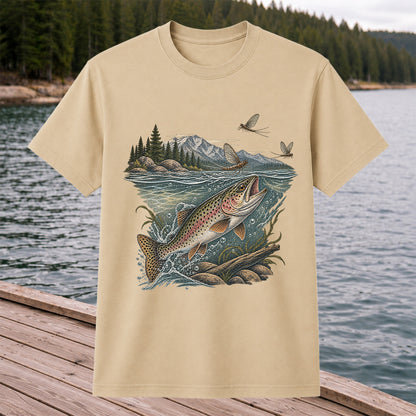 Mountain River Rainbow Trout Fly Fishing Graphic T-Shirt