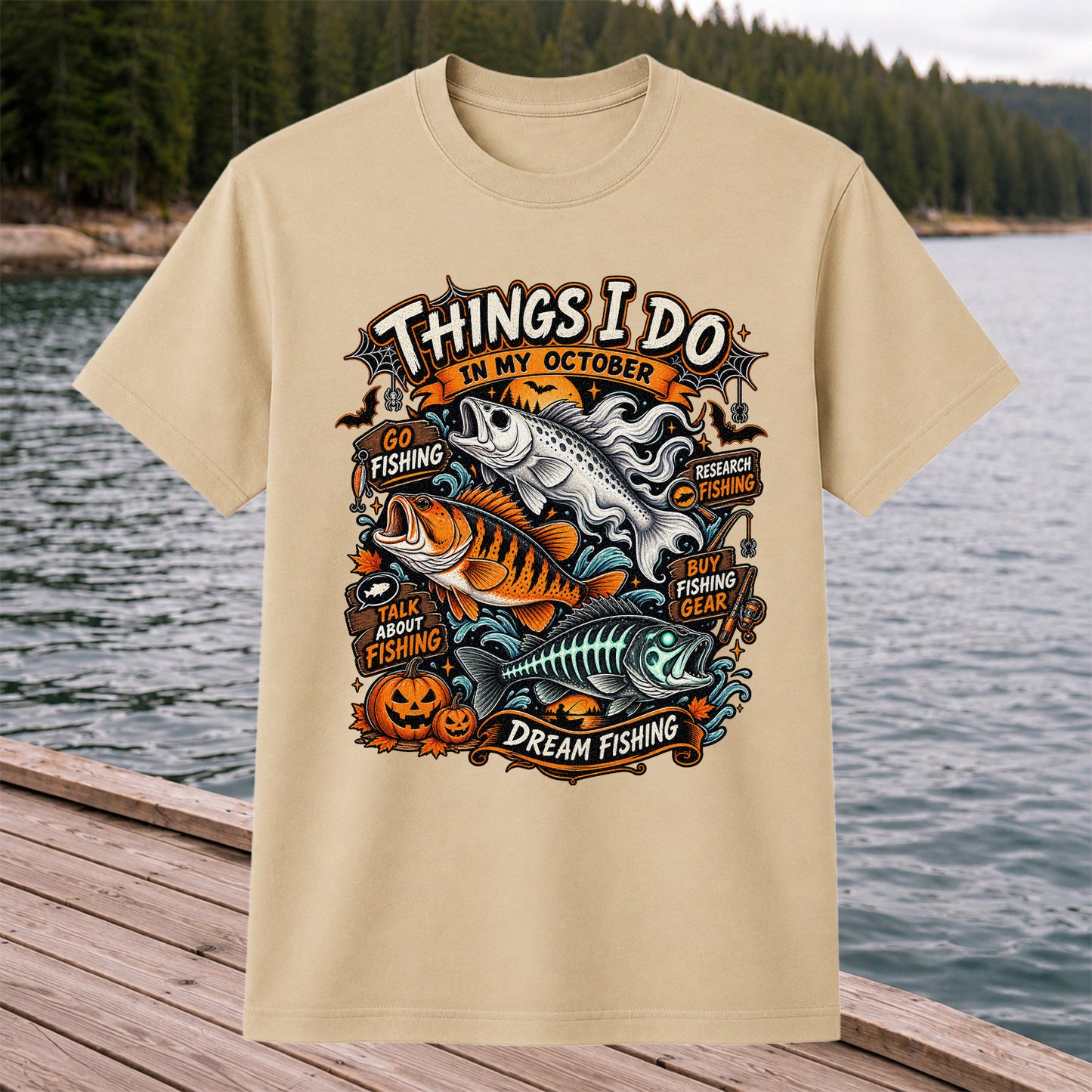 Things I Do in My October Halloween Fishing Graphic T-Shirt