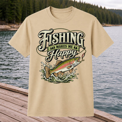 Fishing Makes Me Happy Rainbow Trout Vintage Graphic T-Shirt