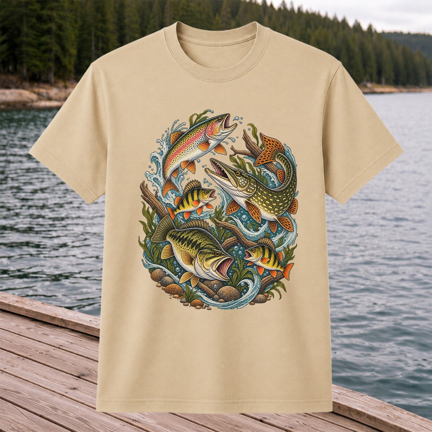 Trout Pike Bass and Perch Freshwater Fishing Graphic T-Shirt
